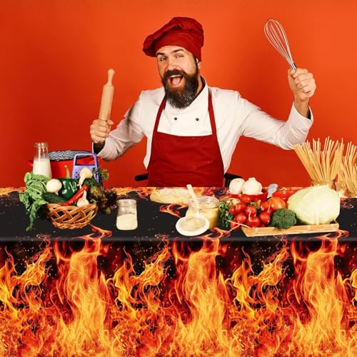 4 Pack Fire Tablecloths - Flame Design Party Decorations, 51 x 86 Inches - Variation of 4