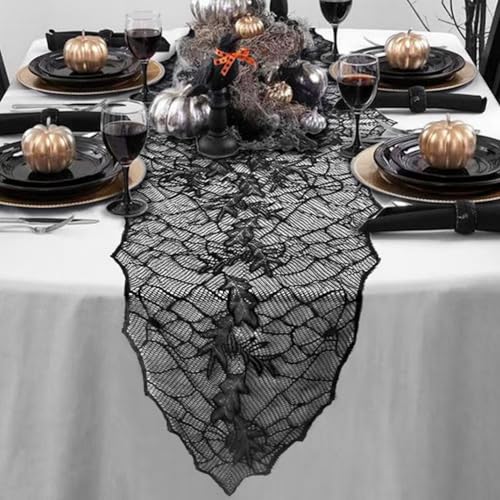 Fall Decorations Table Runner - Black Lace Maple Leaves for Autumn & Halloween, 20x75 Inch, Style1