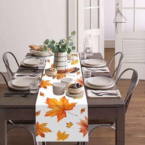 Thanksgiving Table Runner 13x72 Inch Fall Maple Leaf Design Orange - Size8