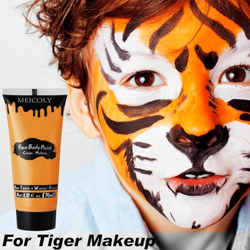 Orange Face Body Paint for Halloween SFX Pumpkin Makeup 2.37Oz Water-Based Washable