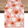 Pink Halloween Table Runner with Ghost and Pumpkin Pattern - 13 x 72 Inch