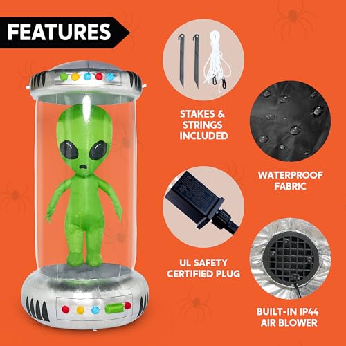 7ft Tall Halloween Inflatable Alien Decor with Animated Lights for Yard Garden