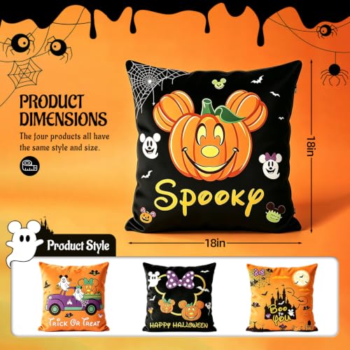 4Pcs Halloween Pillow Covers 18x18 Inch Cute Home Decor Set - Ghost Pumpkin