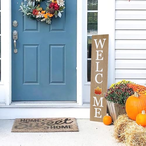 Wood Interchangeable Welcome Sign for Porch - 45x9 Inches with 12 Holiday Icons