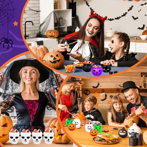 14 Pack Mini Halloween Candy Holders Ghost Pumpkin Cauldron Buckets with Candy Bags & Ties