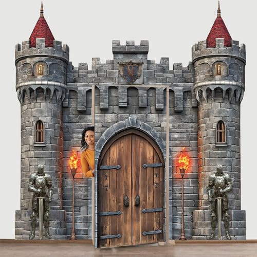 Medieval Castle Door Cover Set for Party Decor - 4 Pieces, Knight & Torch Theme