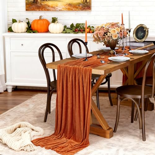 Orange Velvet Table Runner 29x120 Inches Set of 3 Fall Halloween Decor