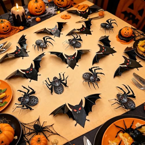 3D Bat and Spider Wall Decals Halloween Decor Set - Removable Vinyl Stickers