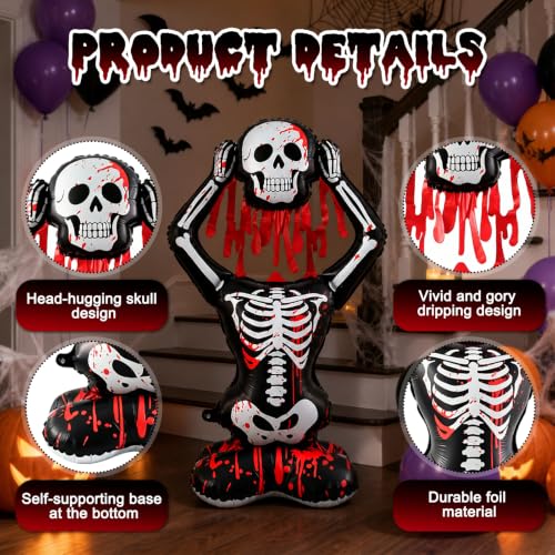 3.5FT Self Standing Bloody Skeleton Balloon Halloween Decor - Indoor Outdoor