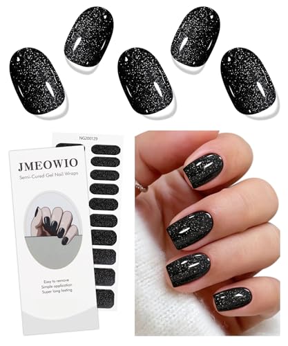 Black Glitter Halloween Gel Nail Art Stickers - Semi Cured Glitter Strips