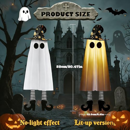 Halloween Ghost Decorations Set with Lighted Hanging Witches Hats - Outdoor Indoor Spooky Yard Decor