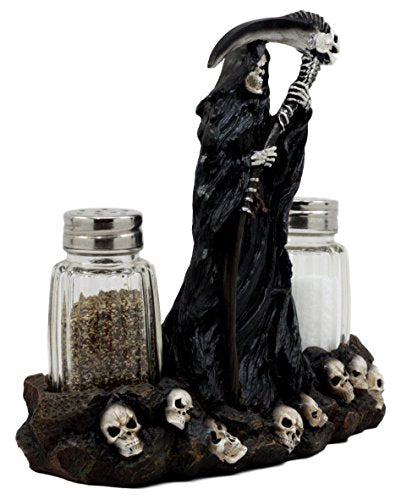 Day of the Dead Grim Reaper Salt & Pepper Shaker Holder Set - Gothic Decor