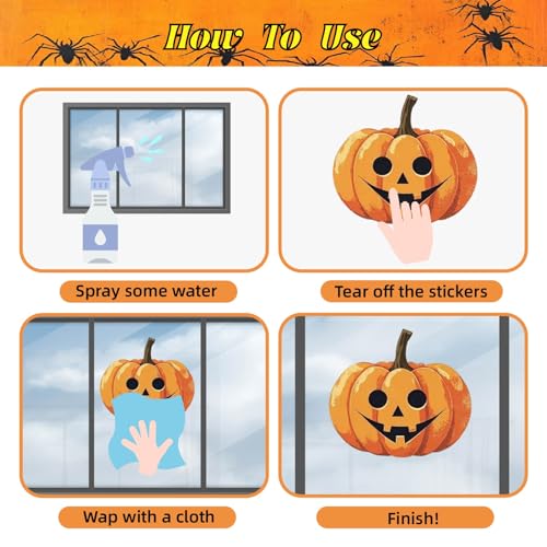 Halloween Window Clings Set - 16 Vinyl Stickers for Fall Party Home Decor