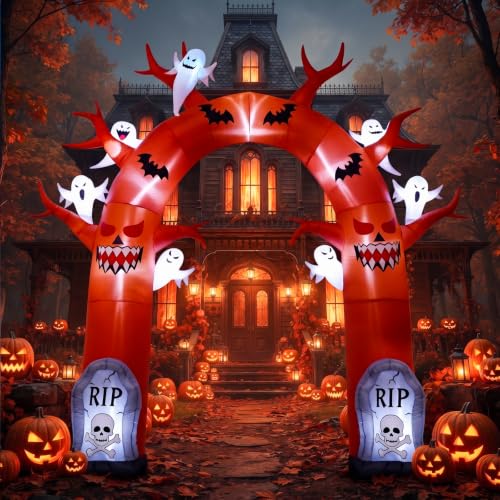 10FT Halloween Inflatable Archway with Dead Tree Ghost Tombstones LED Lights Yard Decor