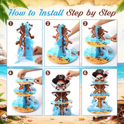 Pirate Cupcake Stand - 3 Tier Party Decor for Birthday & Halloween - Variation: Pirate