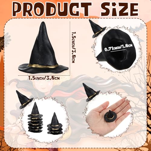 Mini Witch Hats for Halloween Crafts - Black PVC, Bulk Pack of 50