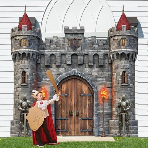 Medieval Castle Door Cover Set for Party Decor - 4 Pieces, Knight & Torch Theme