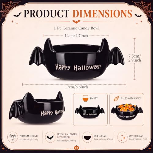 Halloween Bat Candy Bowl - Black Ceramic Bat-Shaped Candy Dish - Festive Table Decor