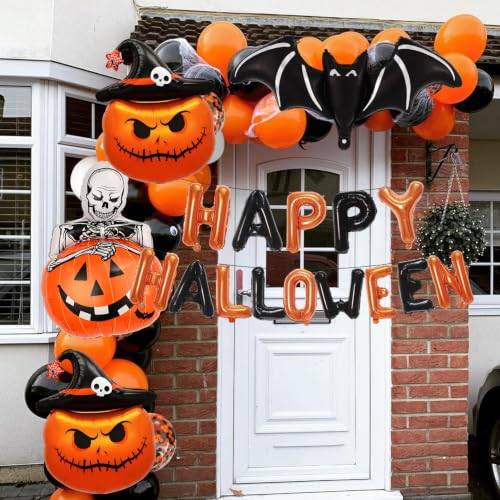 Halloween Balloons Banner Set with Bat and Pumpkin - Variation B
