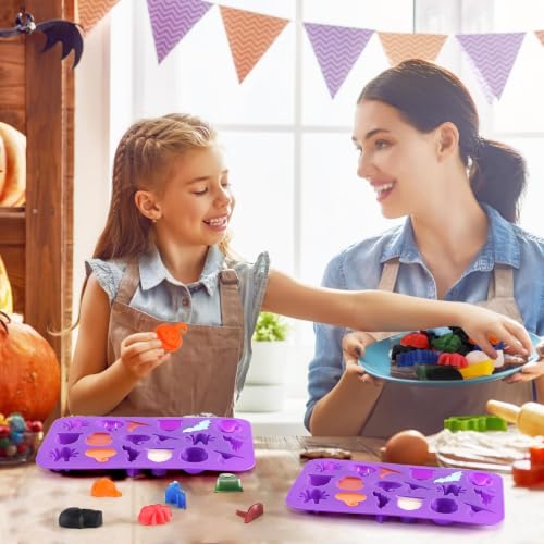 Halloween Silicone Mold Set - 3D Spider Skull Pumpkin Bat - Purple - 2 Pack