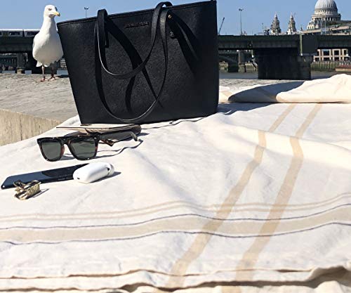 Beige Cotton Striped Tablecloth 63x126 Inch Farmhouse Rectangular Cover with Variation
