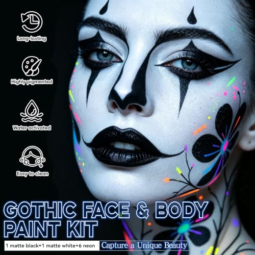 UV & Black & White Face & Body Paint Kit Set A - Gothic SFX Makeup