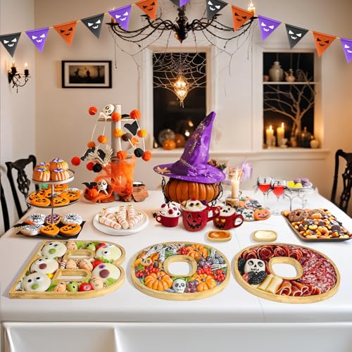Halloween Charcuterie Board with Dipping Saucers - Boo Design, Bamboo Serving Tray