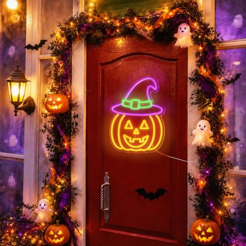 Halloween Neon Sign - Pumpkin LED Witch Hat Jack-o'-Lantern Light Decor - Variation of THIS listing