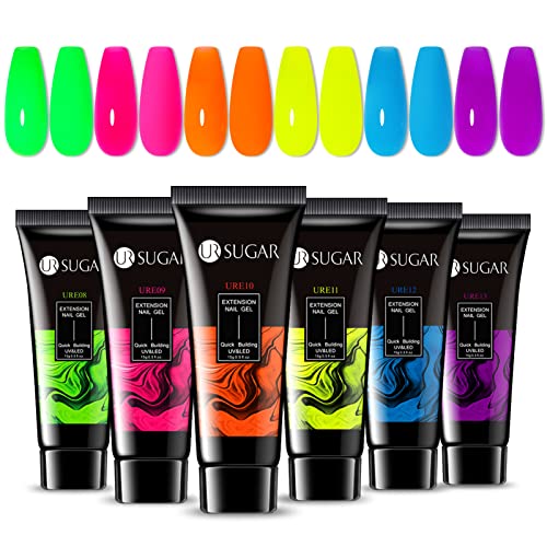 Neon Poly Nail Gel Set - 6 Colors for Extensions & Nail Art, Halloween Pink Neon - Variation of Neon
