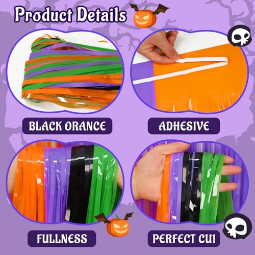 Multicolor Halloween Foil Fringe Curtains Party Decor with Bat Stickers & Banner - 3 Pack