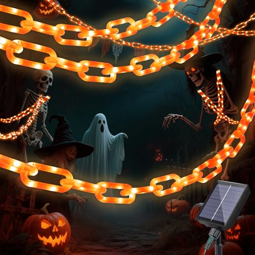 Orange Solar Halloween String Lights - 175 LED 10.5 FT with Remote & Timer