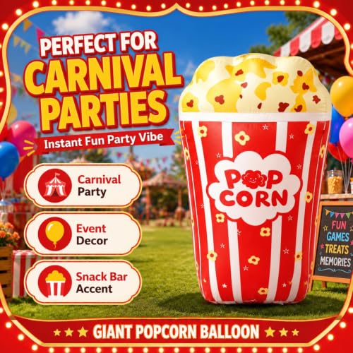 Popcorn Inflatable Carnival Decor - 4 FT Halloween Yard & Party Display - Leyndo