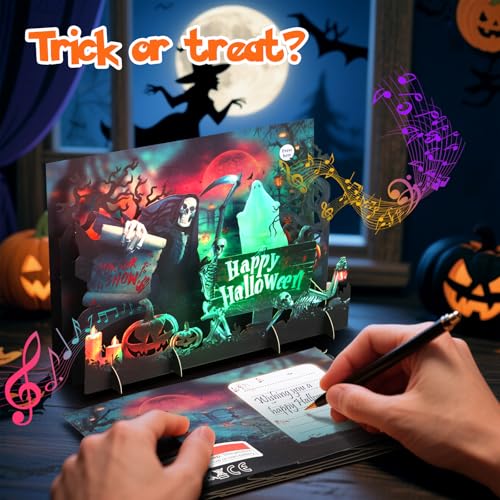 Halloween Card Skull 3D Popup Light Music Halloween Greeting Card - Spooky Scene