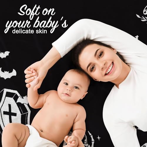 Baby Milestone Blanket with Felt Decorations - Gothic Skull & Bats, Fleece, 50x40 Inches