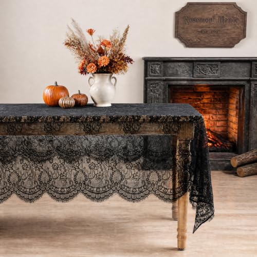 Black Lace Tablecloth 60x120 Inches - 2 Pieces Rectangular Halloween Party Decor