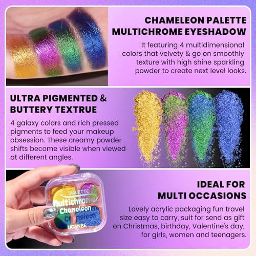 UCANBE Multichrome Chameleon Eyeshadow Palette - 4 Color Holographic Metallic Glitter