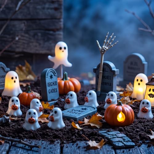 Mini Ghost Pumpkin Figurines Bulk - 50 Pieces Halloween Decorations - Variation of 50 / Ghost