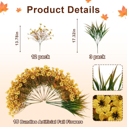 Artificial Fall Flowers Bundle - UV Resistant Outdoor Decor - Yellow