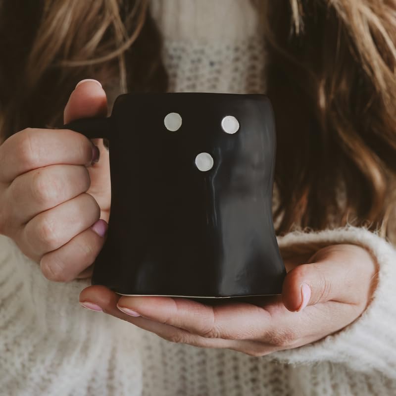 Ghost Halloween Coffee Mug - Black Ceramic 12oz Spooky Season Drinkware