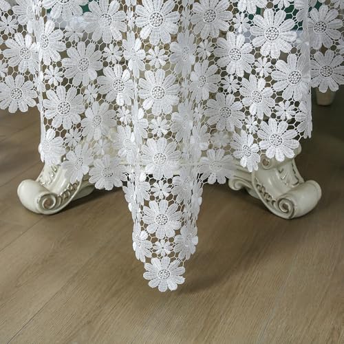 White Crochet Lace Rectangular Tablecloth 104x60 Inches Rustic Wedding & Party Cover