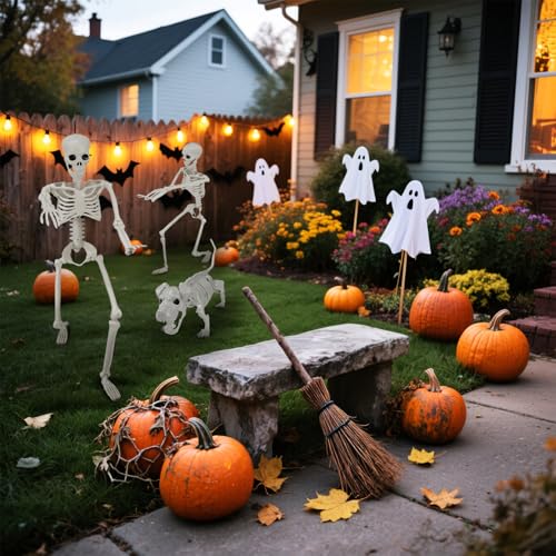 Lighted Human & Dog Skeleton Halloween Decorations 2FT/46LED Outdoor Indoor Spooky Decor