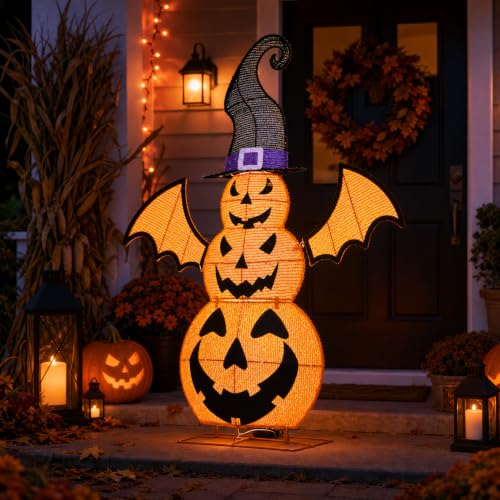 Lighted Halloween Jack o' Lantern Decor with Hat and Wings - 37 Inch