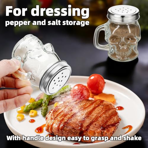 Clear 4-Piece 3D Skull Glass Spice Bottle Set with Stainless Steel Lid