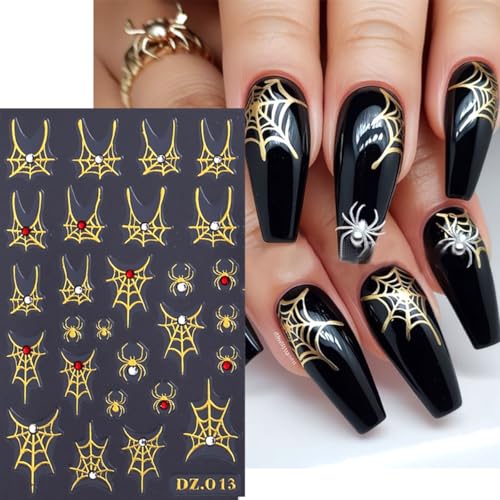 Halloween Spider Nail Stickers Set - Self-Adhesive 3D Spider Web Decals for Nails - Fall Holiday Manicure Tips - Variation of Spider