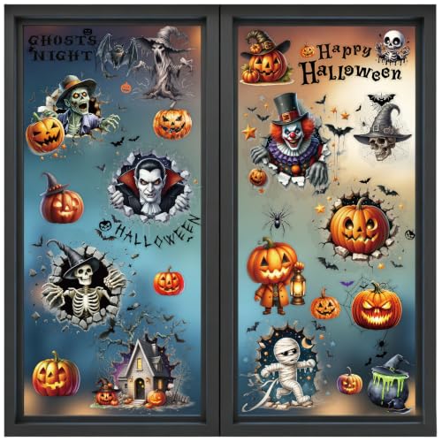 Halloween Window Clings Skeleton Pumpkin Stickers - Ghost Black 22pcs