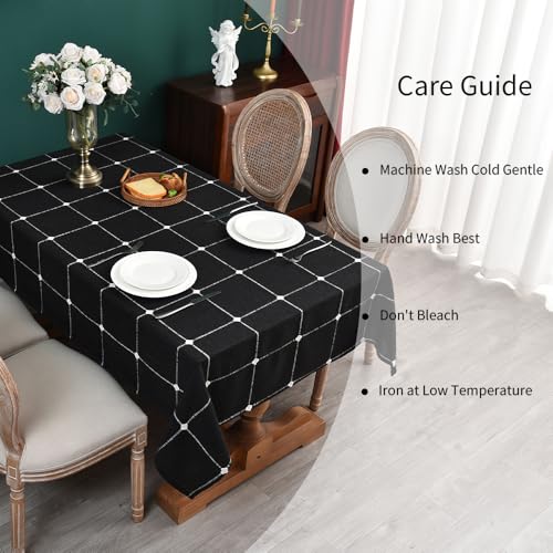 Black Checkered Linen Tablecloth 98x53 Inch Rectangular Farmhouse Decor - Variation of THIS listing