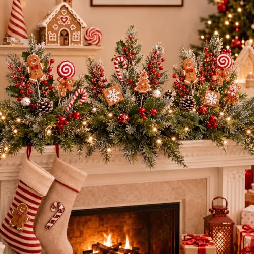 Attractive Gingerbread Christmas Tree Picks - 12 Inch Holiday Decor - Set of 12