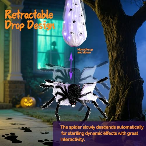 3FT Hanging Animatronic Spider Decor - Scary Sound & Retractable Drop, Outdoor Halloween Prop - Variation: Spider