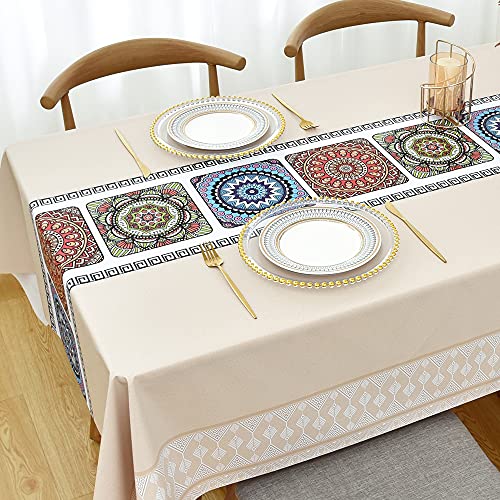 Vinyl Rectangular Tablecloth 55x70 Inch for Outdoor & Indoor Use - Beige