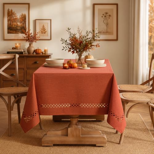 MIULEE Burnt Orange Fall Rectangle Tablecloth 52x70 Inch with Cutouts - Autumn Decor